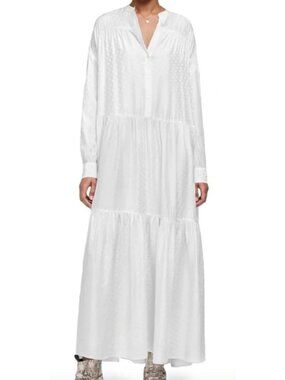 ANINE BING Louise Tonal Dot Long Sleeve Silk Maxi Dress White Size XS